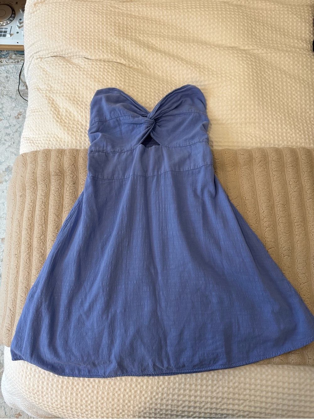Strapless Twist-Front Mini Dress in Periwinkle Blue